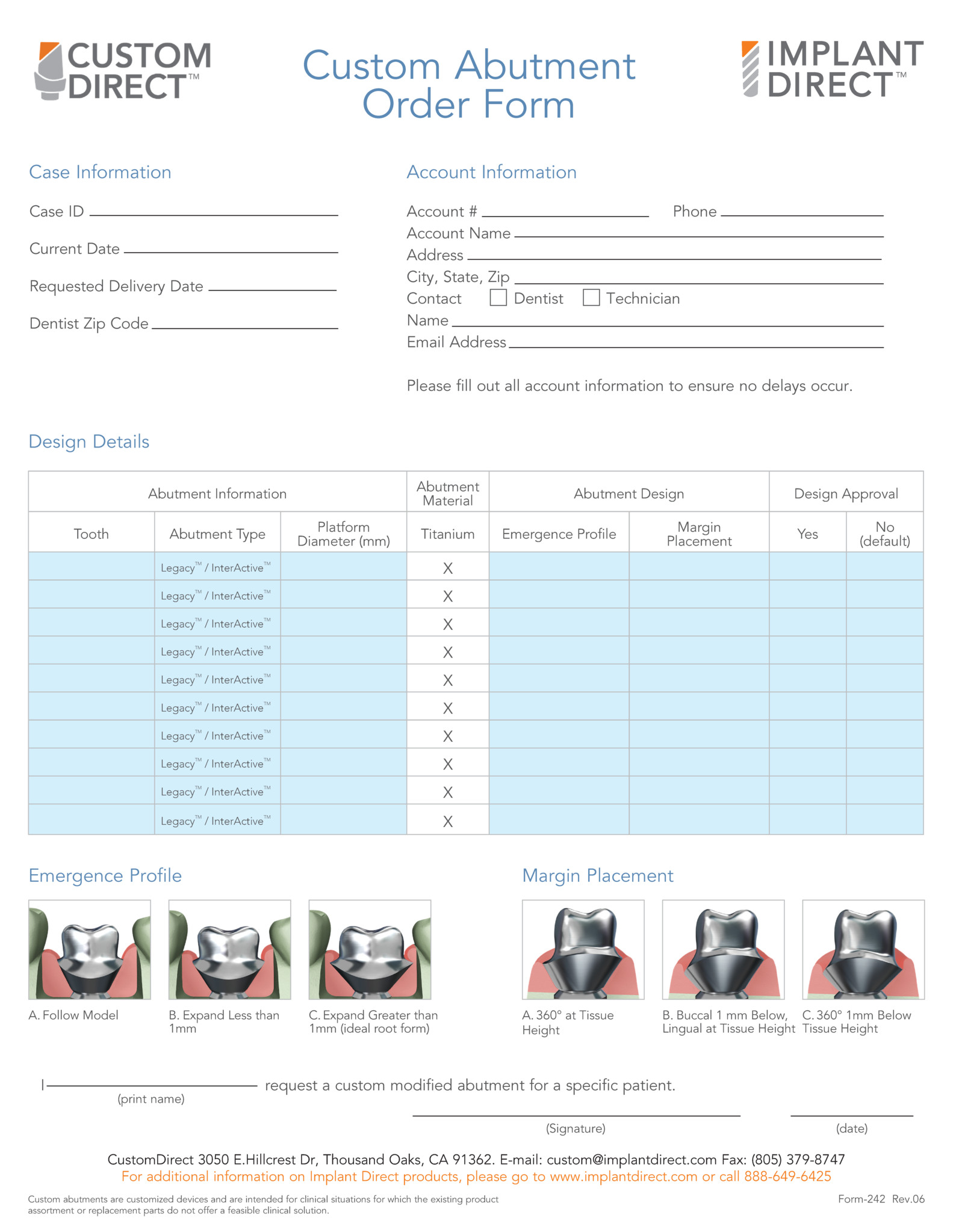 Custom Abutment order form-US